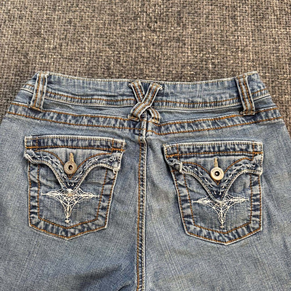 Urban Star Jeans Denim Shorts Womens 26 Blue Embroidered Y2K Flap Pocket 703643 - Picture 2 of 12